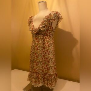 Twenty one Red and crème Ruffled Babydoll Dress size medium floral summer dress